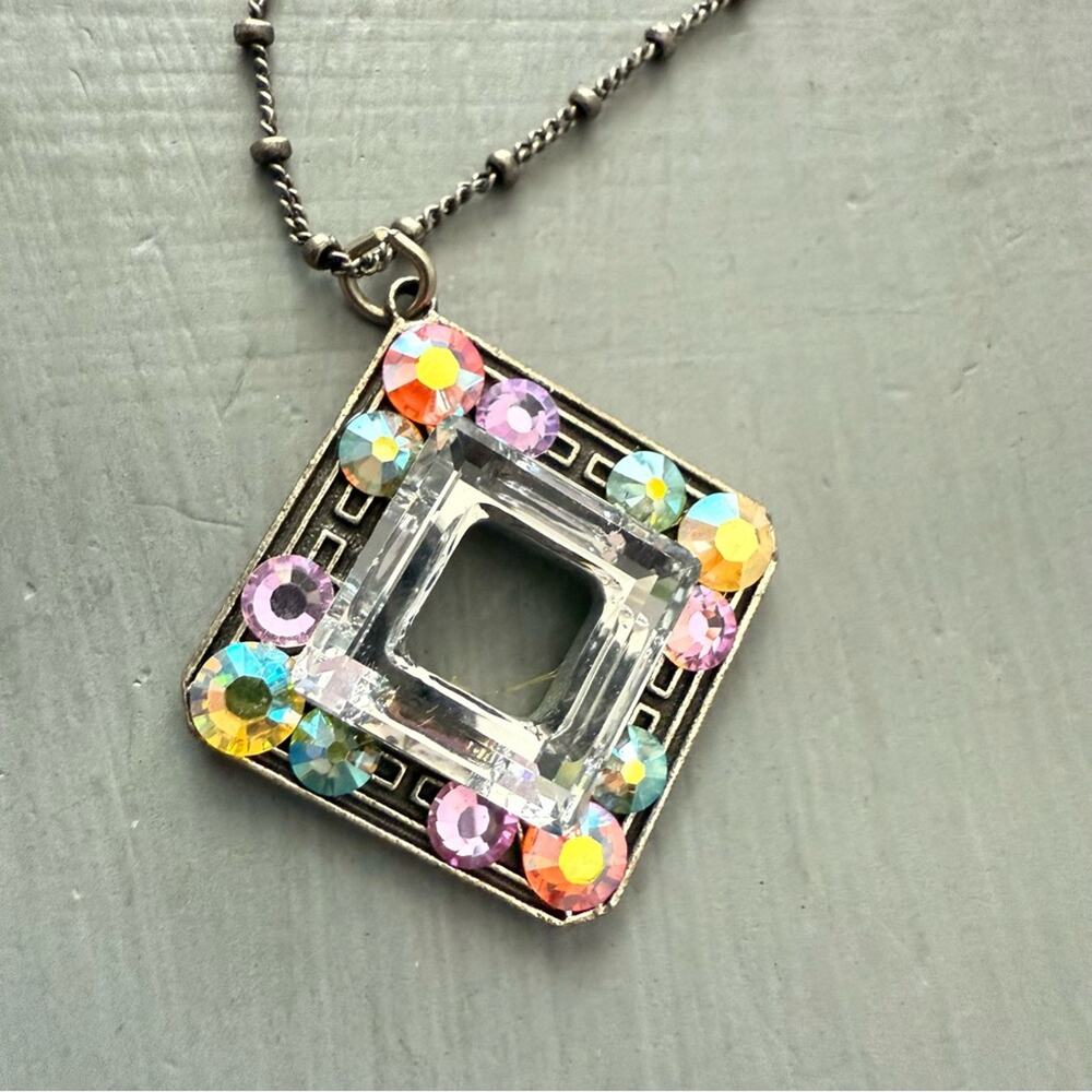 Anne Koplik Silver Tone Crystal Pendant Necklace